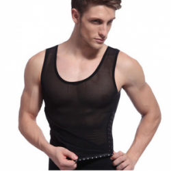 Men Body Shaper Waist Slimming Shirts Black & White