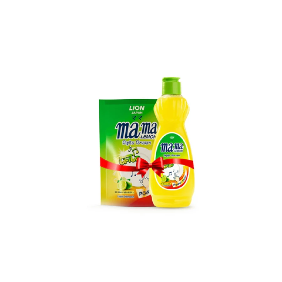 (Buy & Get Free) Buy 1 Piece Lion Mama Lemon Liquid Dishwash Bottle 400ml & Get Free 1 Piece Lion Mama Lemon Liquid Dishwash Refill Pack 250ml