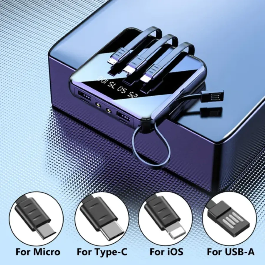 20000 mAh Power Bank with LED Display & All-in-One Cable Set