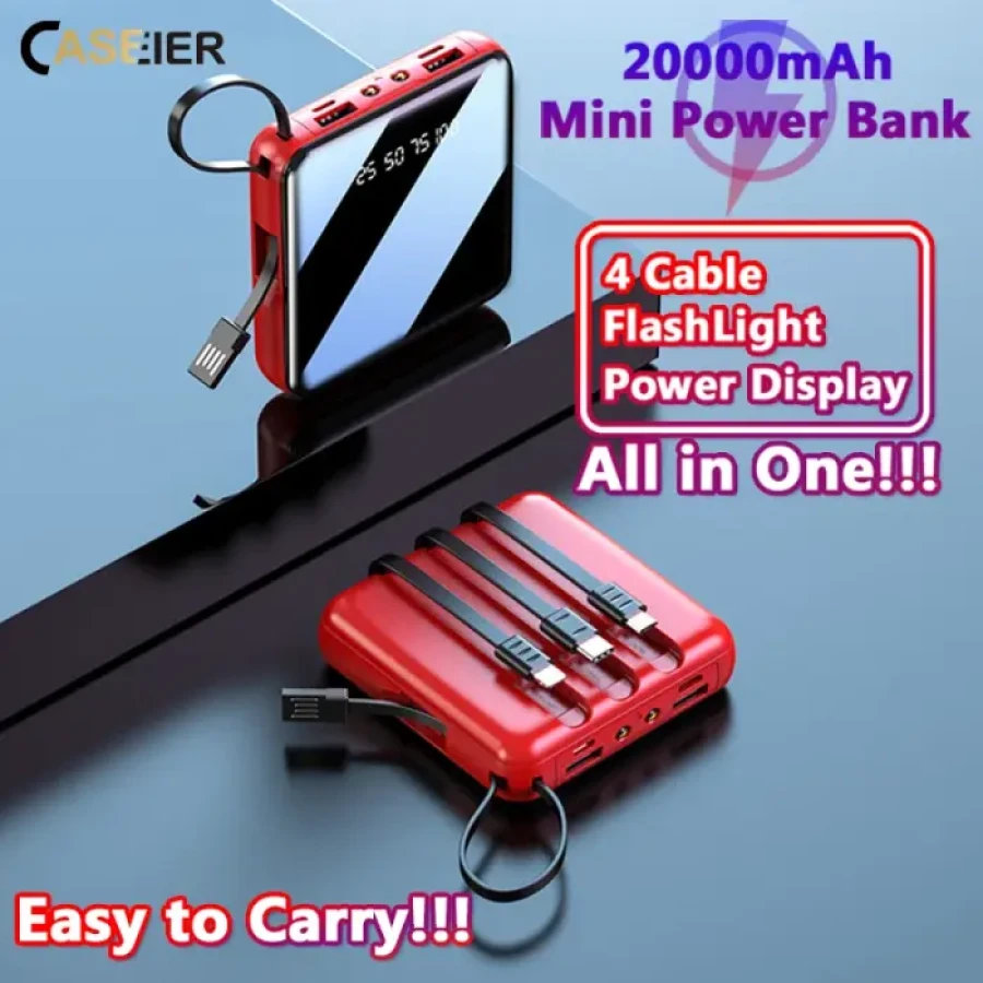 20000 mAh Power Bank with LED Display & All-in-One Cable Set