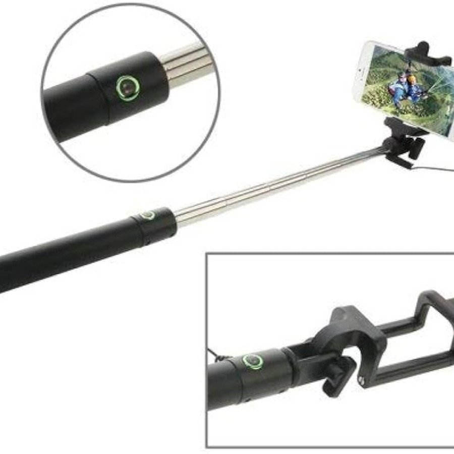 3 Gen Wired Selfie Stick Aux Cable 1 Meter Extendable Monopod Black Gold