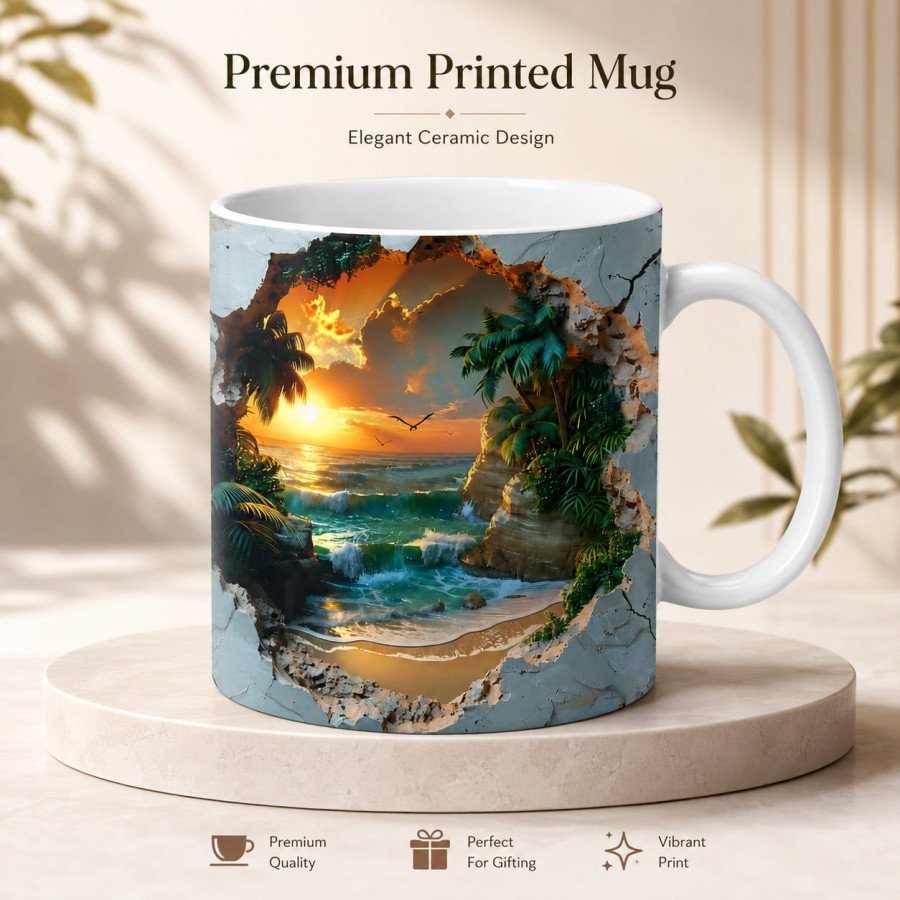 3D Fish In Water Design Ceramic Mug
