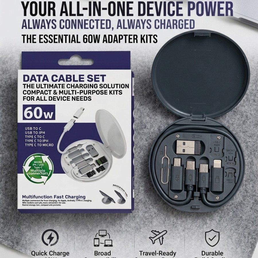 60W Fast Charging data cable 3 in 1 USB cable set storage set box