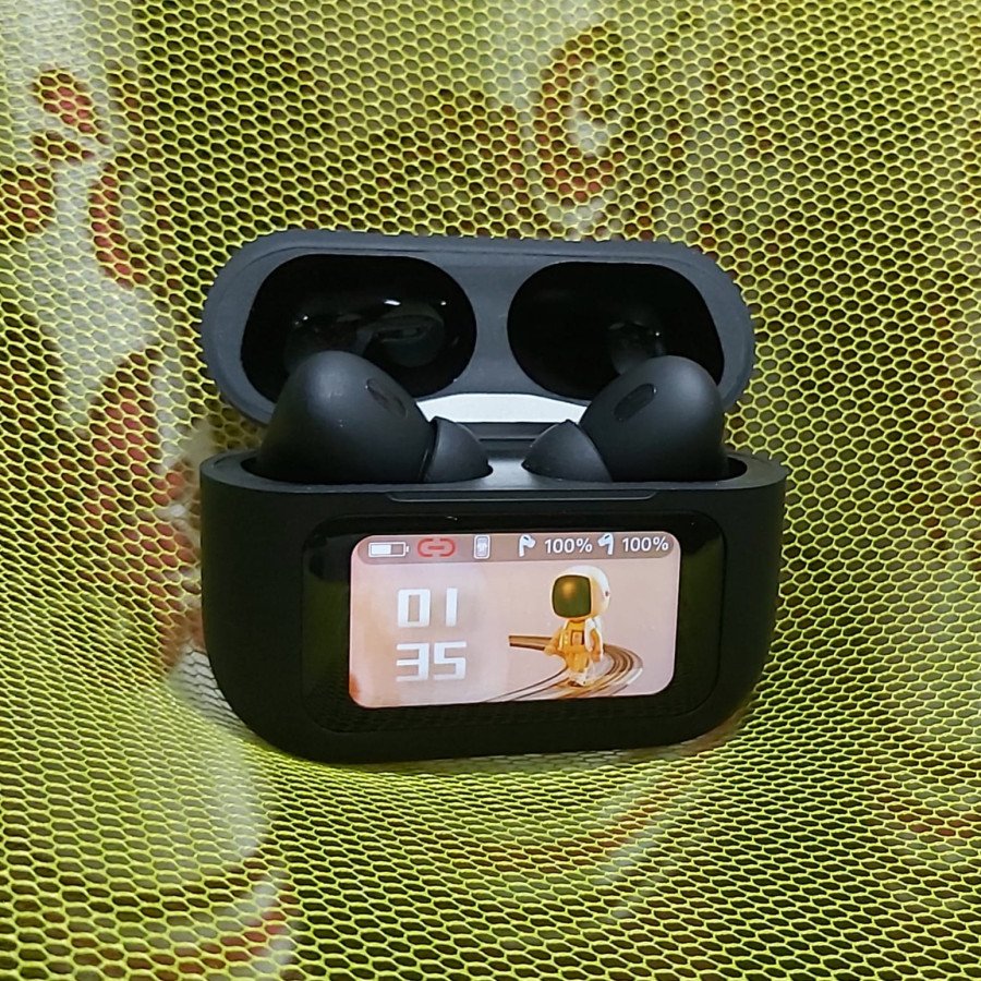 App Version A9 Pro Touch Screen Display Airpods with ANC ENC TWS Earbuds iOS and Android App Supported Airpods – Black