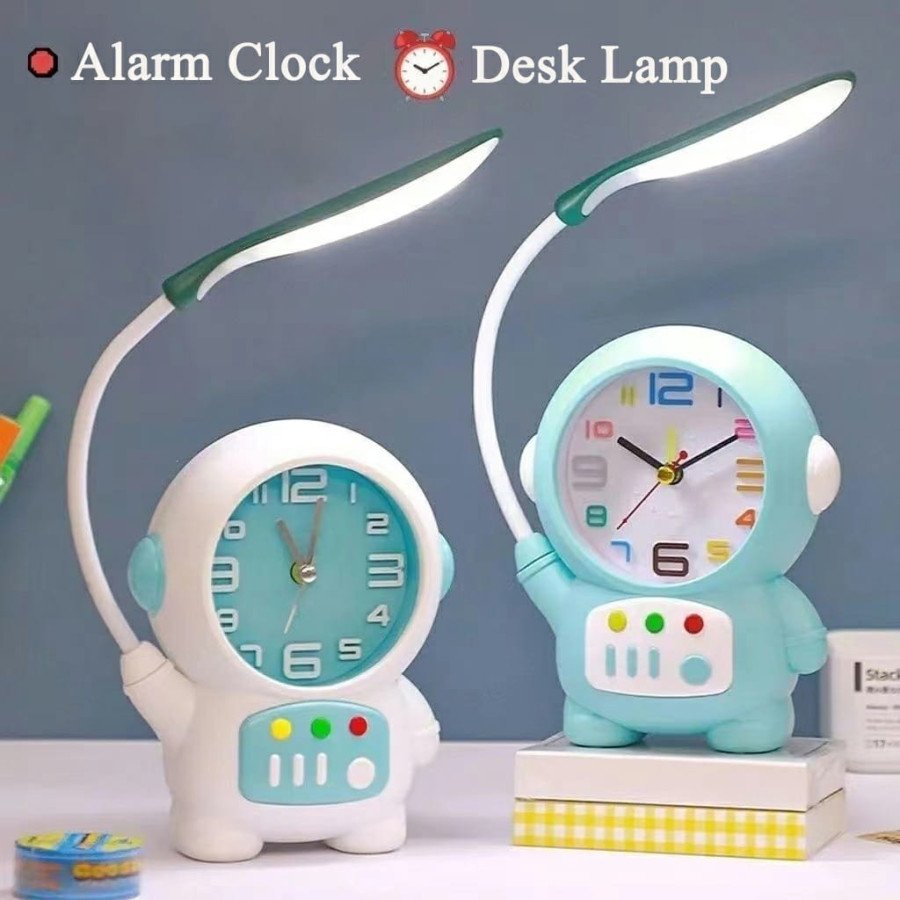 Astronaut Desk Lamp with Alarm Clock – 2-in-1 Rechargeable Kids Study Light and Night Light with Flexible Neck