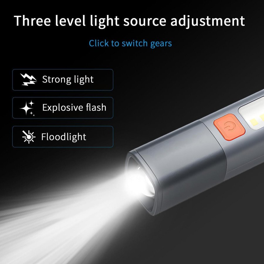High Power LED Portable Multifunction COB Zoomable Flashlight
