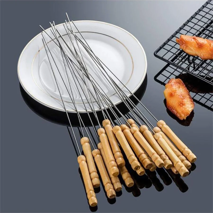 High-Quality BBQ Wooden Handle Skewers – Set of 12 pcs.