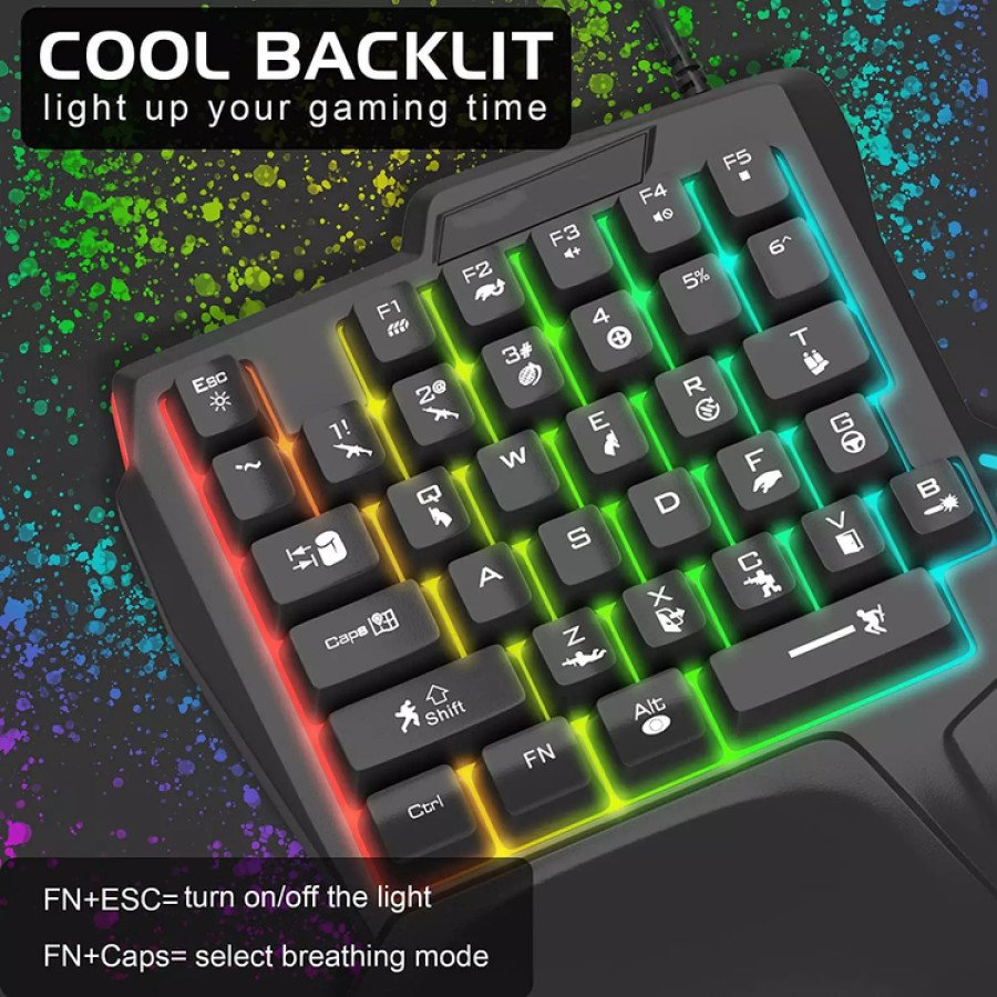 Jedel K601 RGB Portable Mini 35 Keys Single Hand Wired Gaming Keyboard with Anti-Ghosting & Wrist Support