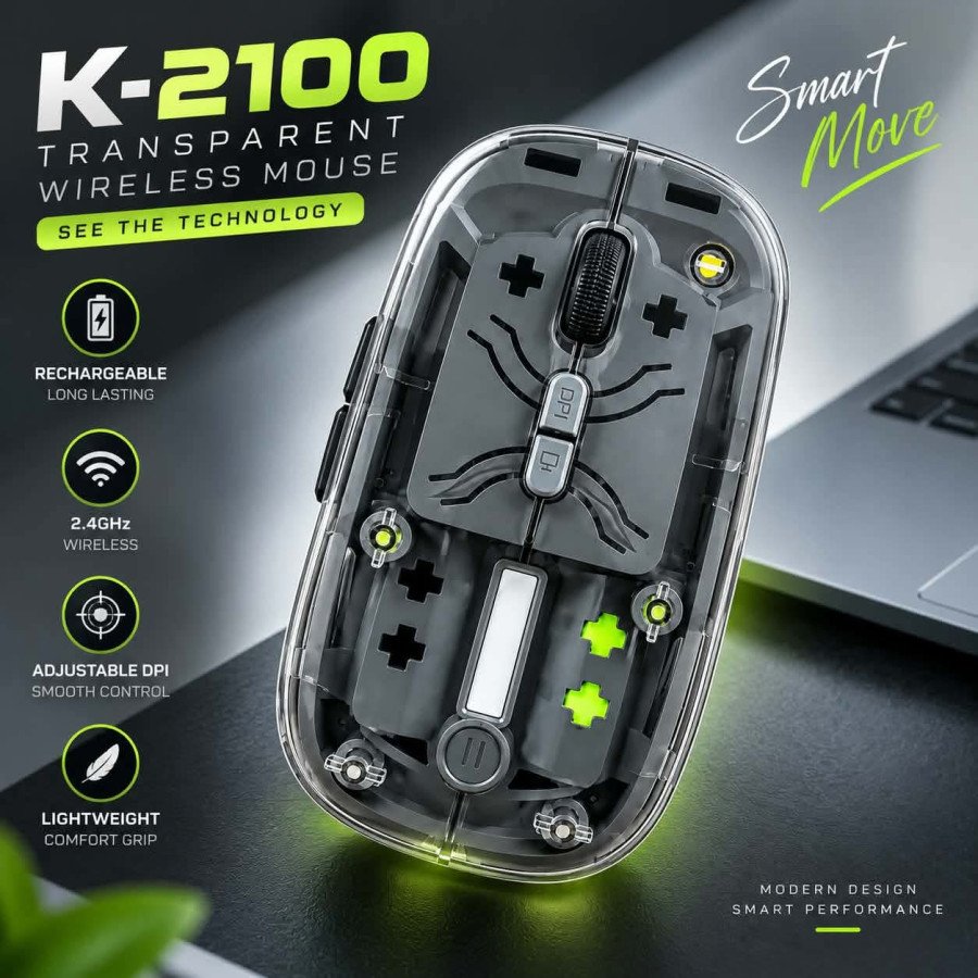 K-2100 Transparent Rechargeable Wireless Mouse